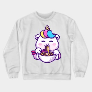 Cute unicorn eating ramen with chopstick cartoon Crewneck Sweatshirt